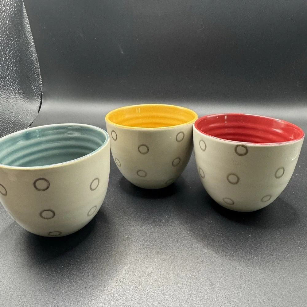 Pier 1 Elemental Tea Set. Teapot & 3 Different Color Cups